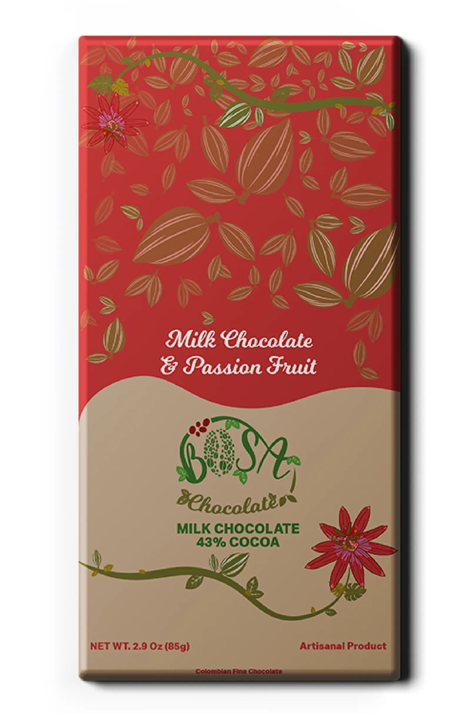 COCOA & PASSION FRUIT -MILK CHOCOLATE 43% COCOA (85G)